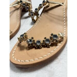 Il Sandalo Caprese Jeweled Wedge Sandals Blue Crystal Leather Italy 37 US 7